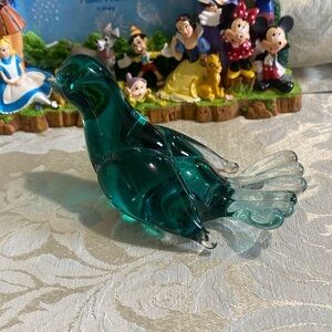 Murano Art Glass Green to Clear Bird Dove Decoration/ Paperweight